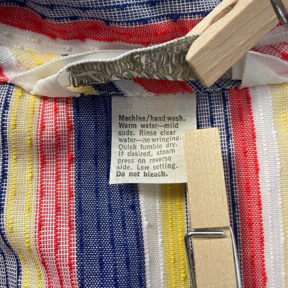 Vintage Smock Dress Size Large Red Blue Stripe Seersucker Zip Casual Retro 70s - Picture 12 of 16